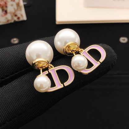 CD Tribales Pink Logo Pearl Earrings