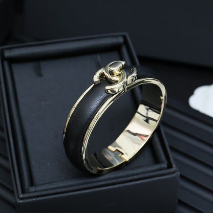CC Black Leather Gold Bracelet
