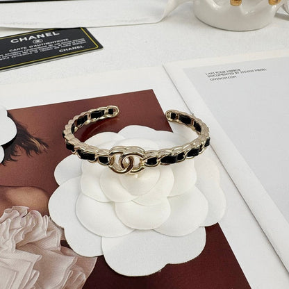 CC Black Leather Cuff Bracelet