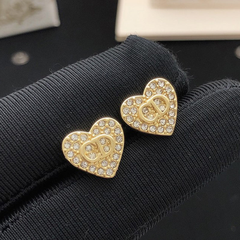 CD Diamond Heart Gold Earrings