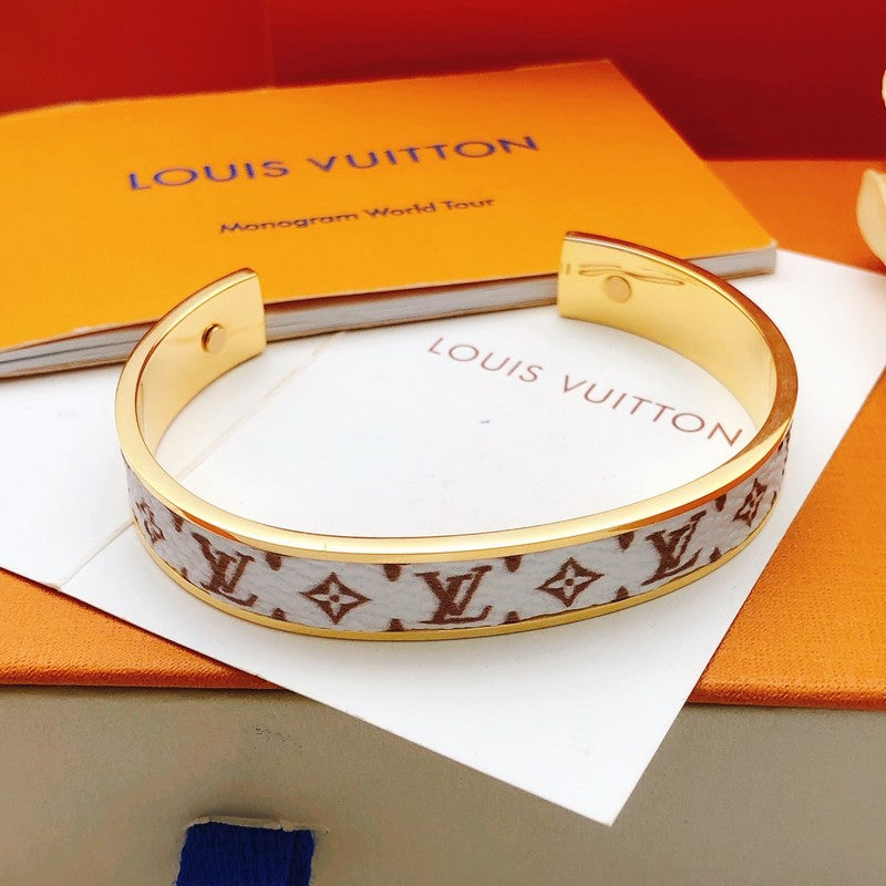 Louis White Monogram Gold Bracelet