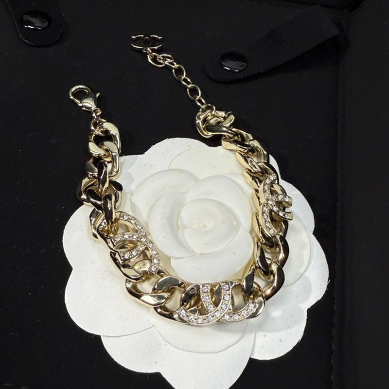CC Diamond Logo Gold Chain Bracelet