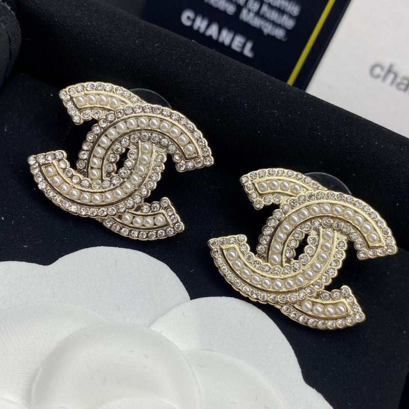 CC Pearl & Diamond Gold Earrings