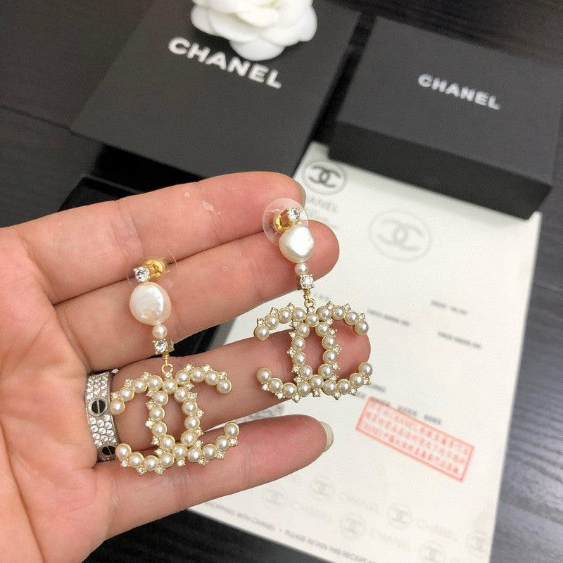 CC Pave Pearl Pendant Earrings