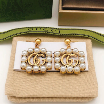 GG Pearl Drop Sqaure Earrings