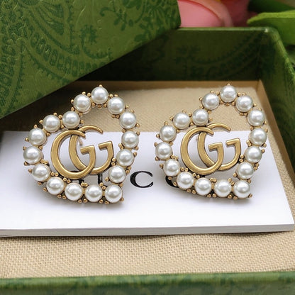 GG Pearl Heart Earrings