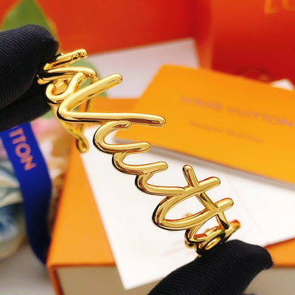 Louis Script Gold Cuff Bracelet