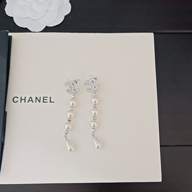 CC Pearl Drop Long Earrings