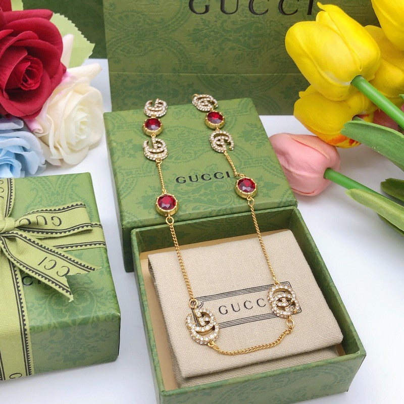 GG Red Crystal Gold Chain Necklace
