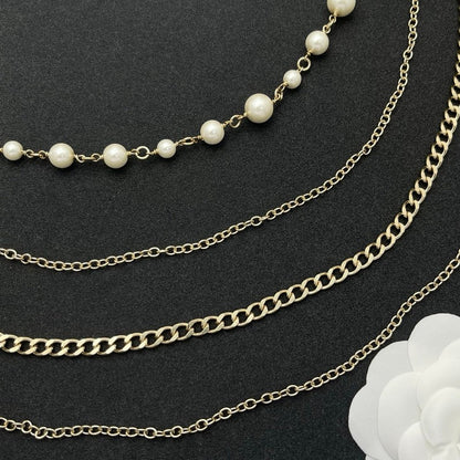 CC Red Flower Pearl Long Chain Necklace