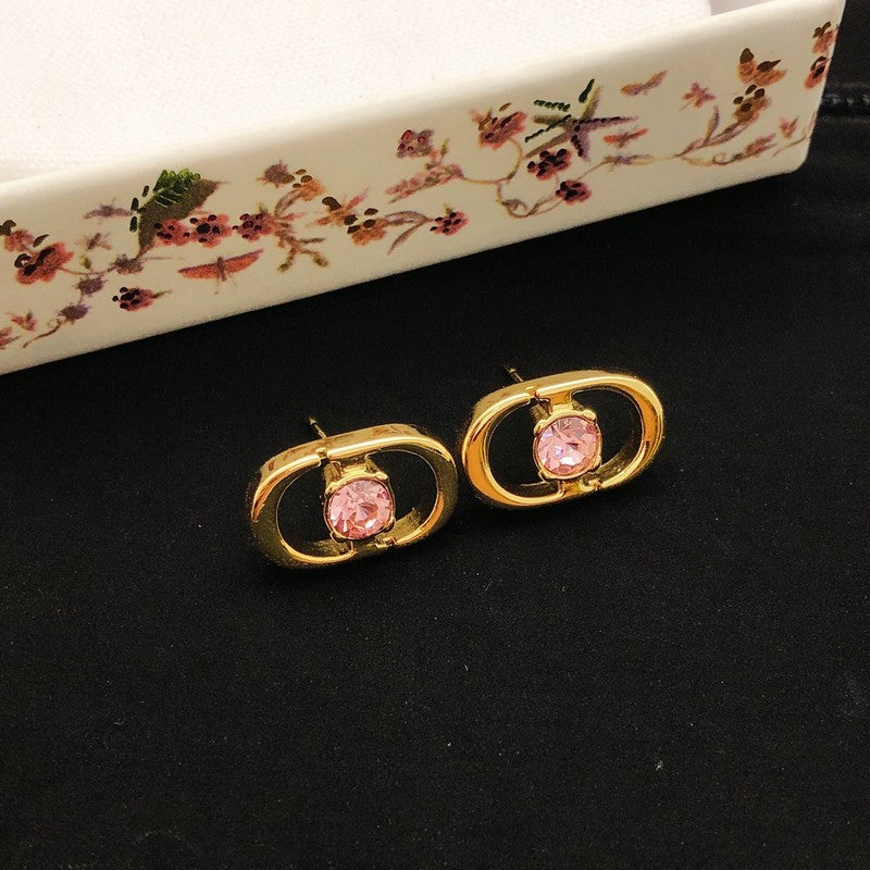 CD Pink Crystal Gold Earrings