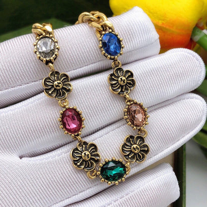 GG Color Crystal Flower Gold Chain Bracelet