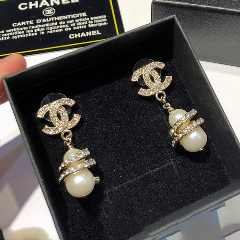 CC Diamond Pearl Ball Earrings