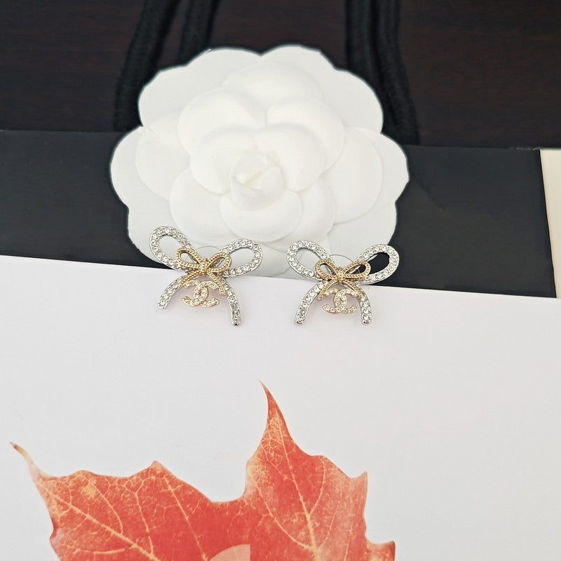 CC Bow Tie Diamond Earrings