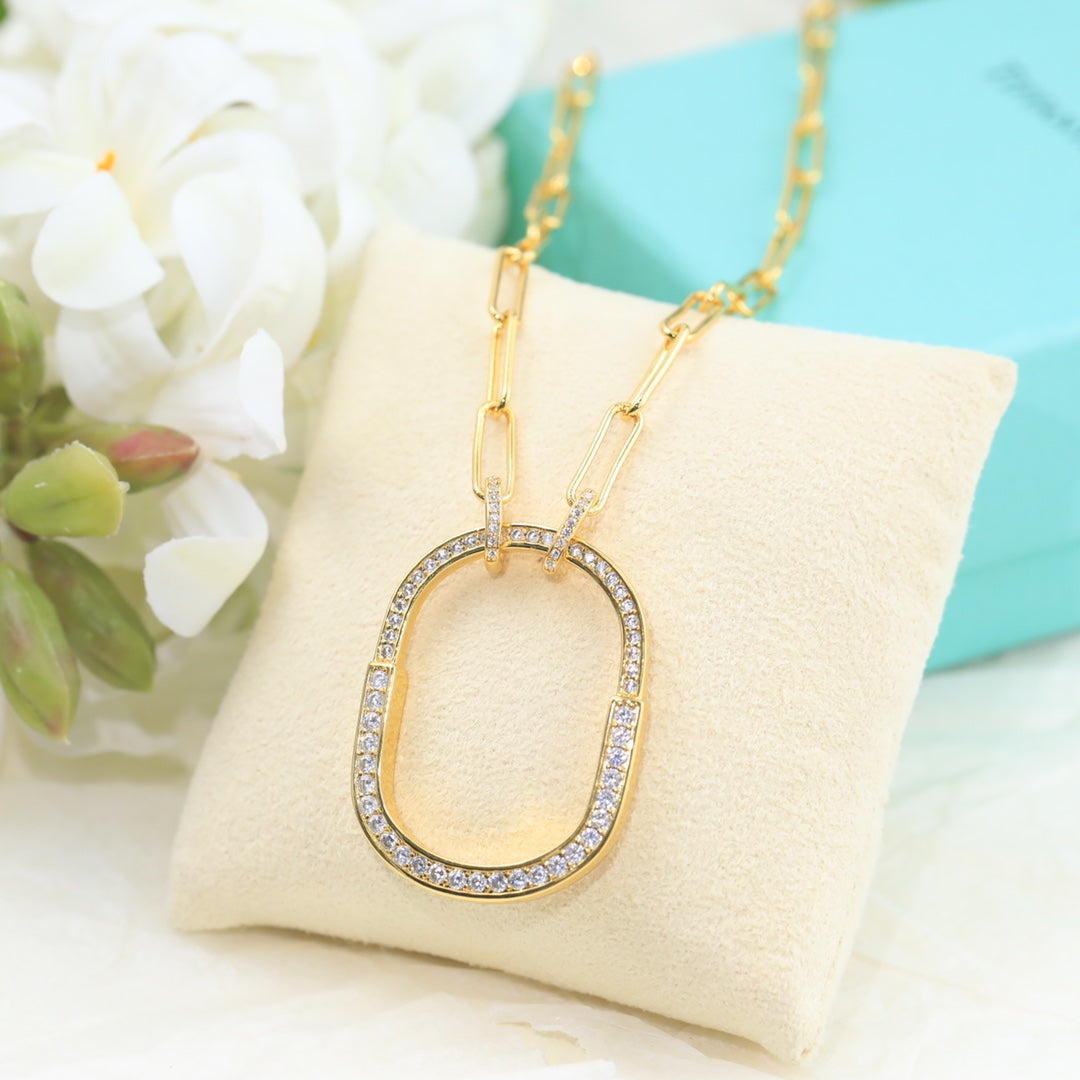 Tiff Lock Pendant Pave Diamonds Necklace