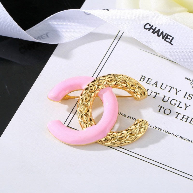 CC Pink & White Resin Gold Brooch