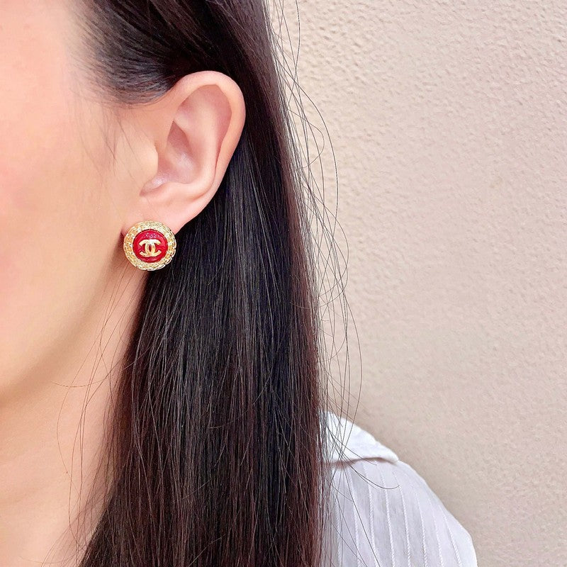 CC Vintage Red Gold Round Earrings