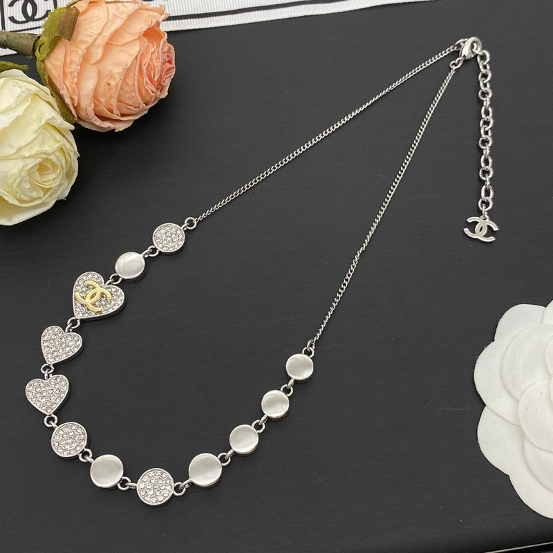 CC Diamond Hearts White Gold Necklace