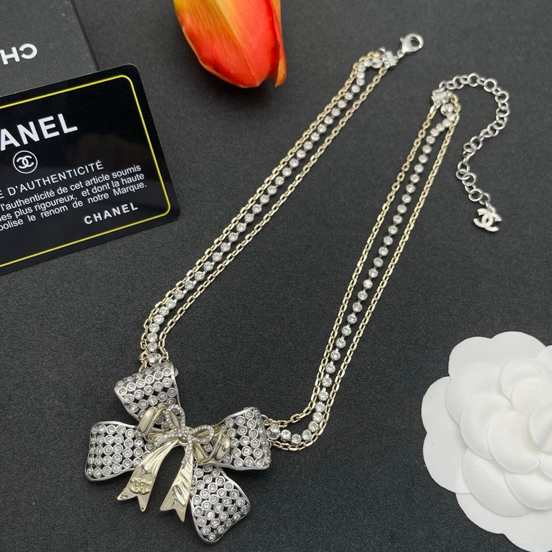 CC Bow Tie Diamond Chain Necklace
