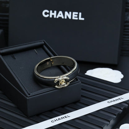 CC Black Leather Gold Bracelet