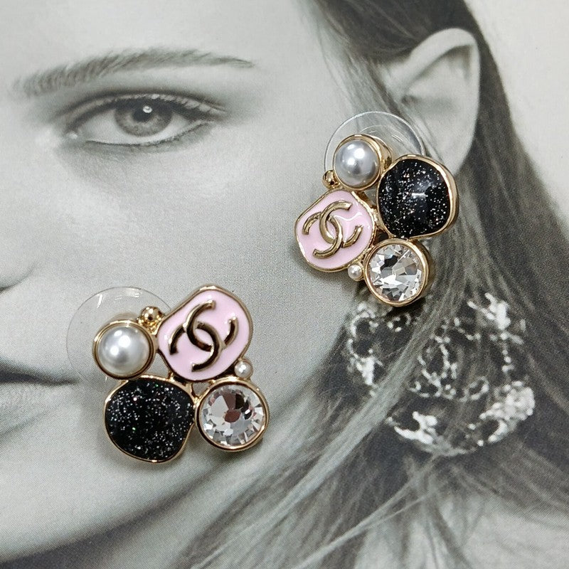 CC Black & Pink Crystal Earrings