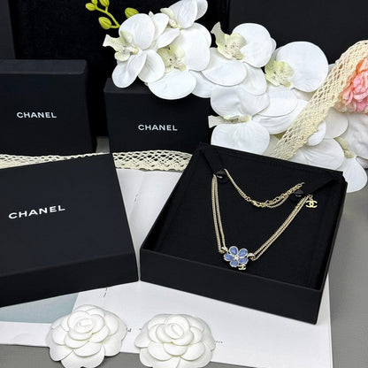 CC 26C Blue Flower Choker Necklace
