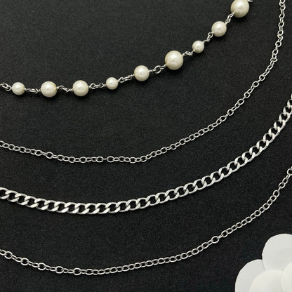 CC Red Flower Pearl Long Chain Necklace