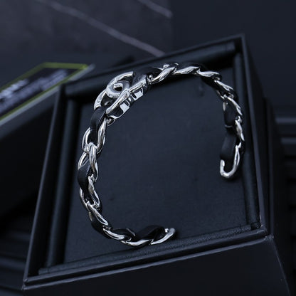 CC 25P Black Leather Open Cuff Bracelet