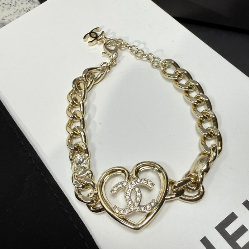 CC Heart Diamond Gold Chain Bracelet