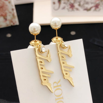 CD J'Adior Long Pearl Earrings