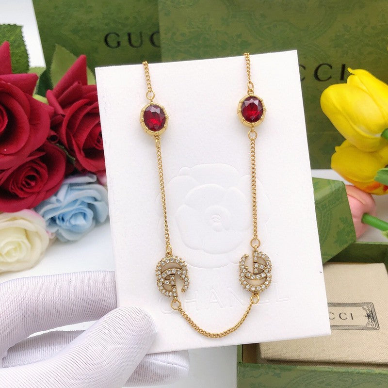GG Red Crystal Gold Chain Necklace