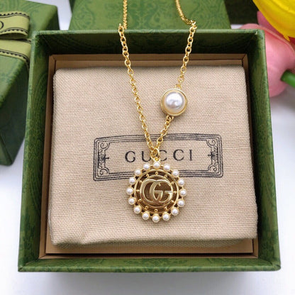 GG Pearl Round Gold Chain Necklace