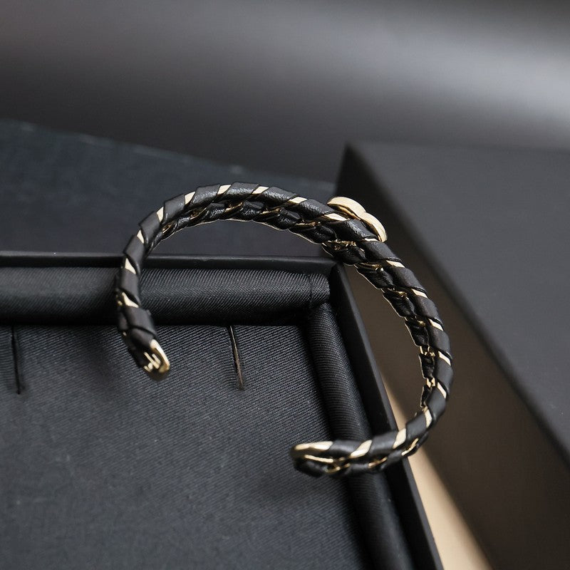CC 26C Black & White Leather Gold Bracelet
