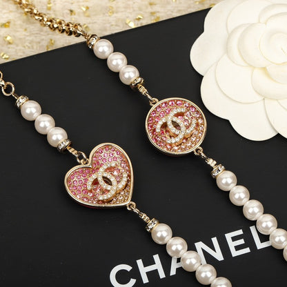CC Pink Heart Long Pearl Necklace