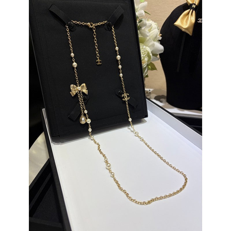 CC 25K Bow-Knot Pearl Long Necklace