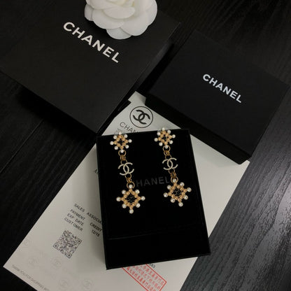 CC Black Gold Flower Long Earrings