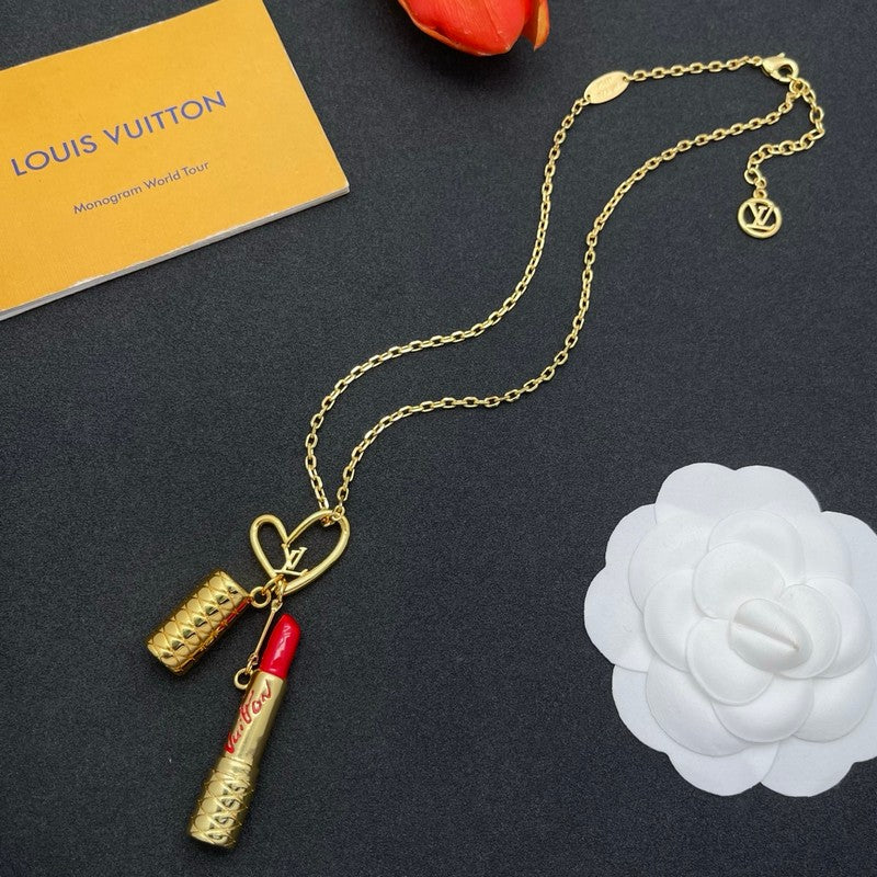 Louis Lipstick Heart Gold Necklace