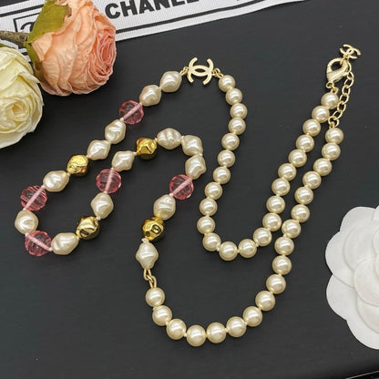 CC Pink & Yellow Bead Pearl Long Necklace