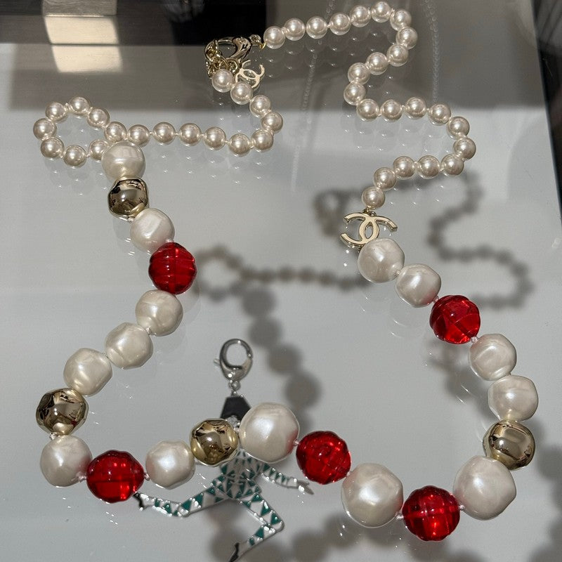 CC Red Crystal Pearl Necklace
