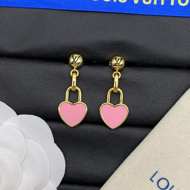 Louis Pink Heart Gold Earrings