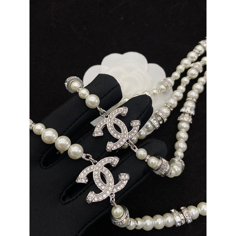 CC White Gold Pearl Long Necklace