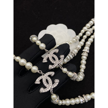 CC White Gold Pearl Long Necklace