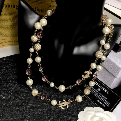 CC Pink Glass Pearl Long Necklace