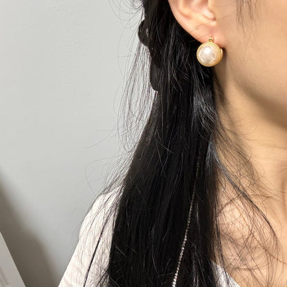 CE Half Pearl & Gold Earrings