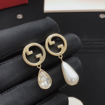 GG Pearl & Crystal Drop Earrings