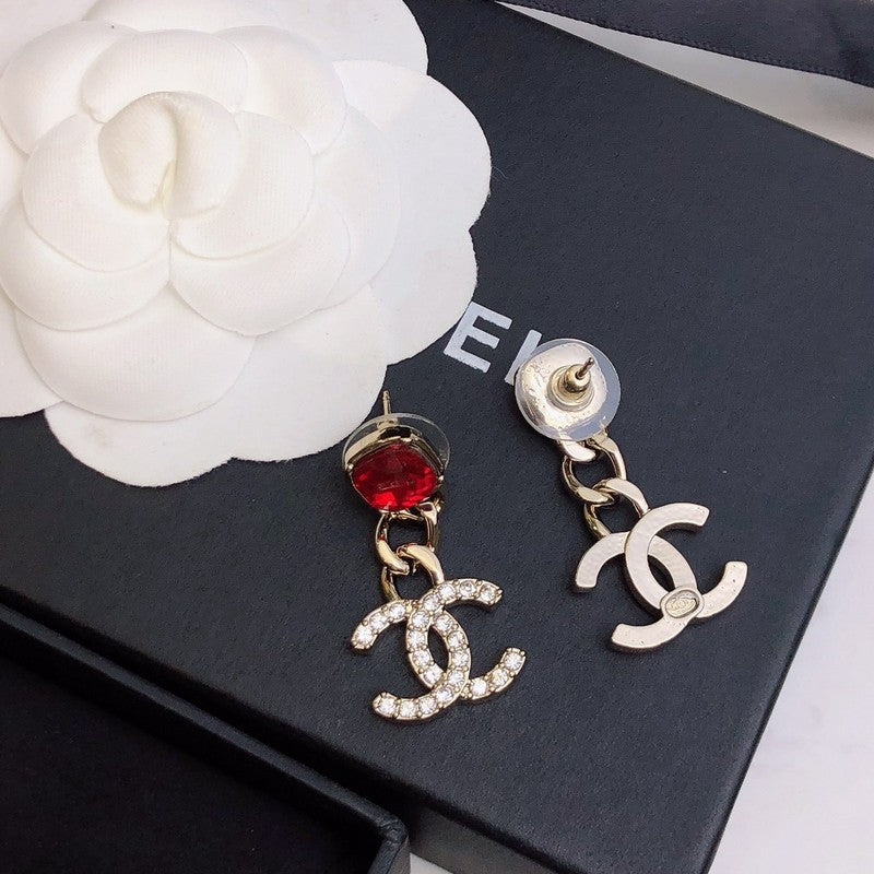 CC Red Crystal Drop Earrings
