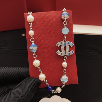 CC Blue & White Pearl Necklace
