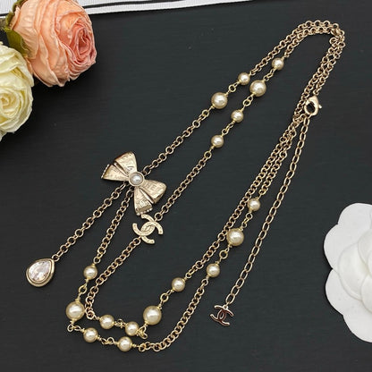 CC Bow Tie Diamond Long Necklace