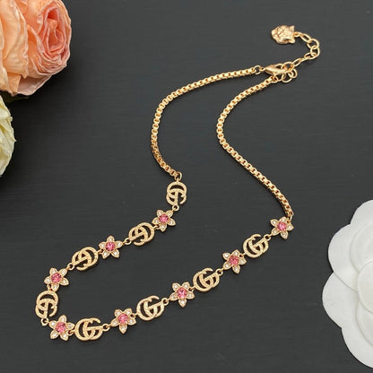 GG Interlocking G Pink Flower Necklace