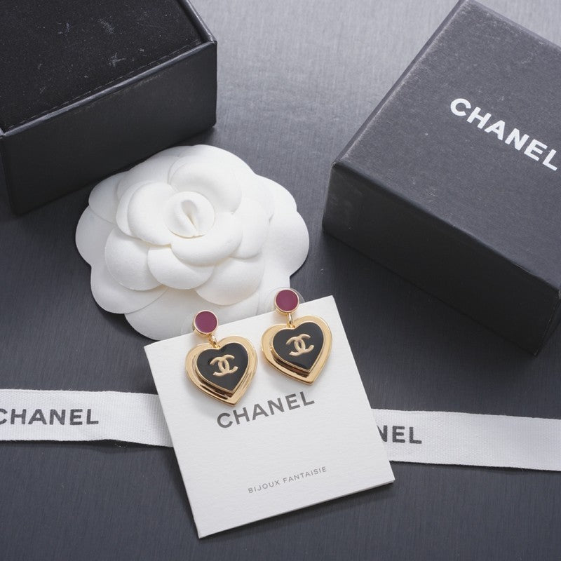 CC Black & Red Heart Gold Earrings